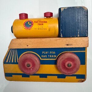 Play-Pen-Rail Train Wooden Toy 3–18 Months Toddler Baby Vintage 50s Collectible